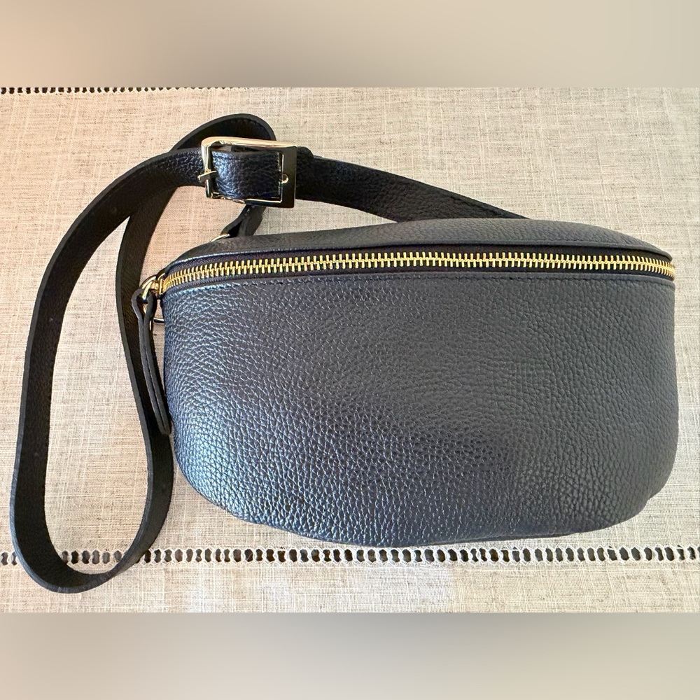 Black Pebbled Leather Crossbody/Sling Bag
